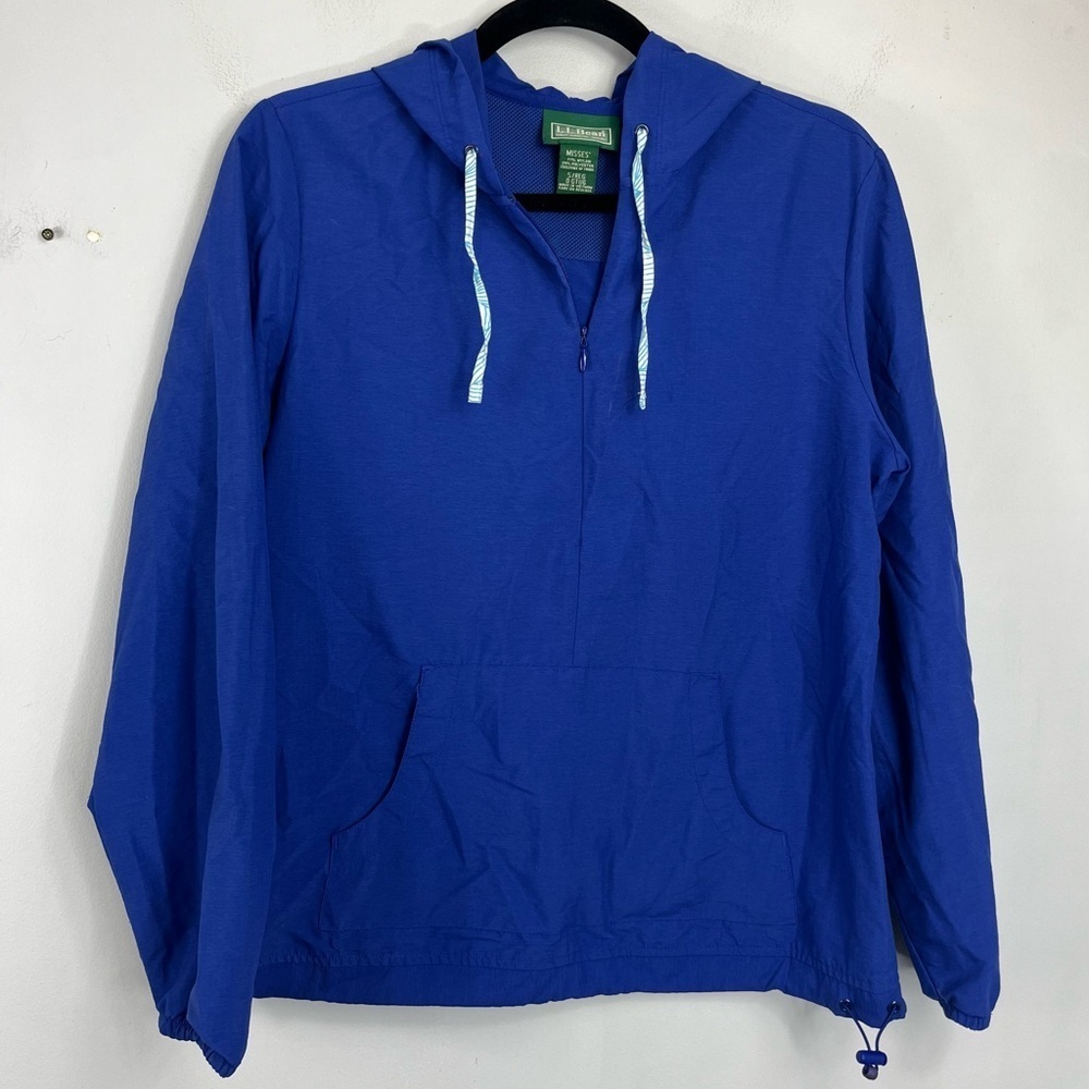 L.L. Bean Size Small Hooded Blue 1/4 Zip Pullover YY8
